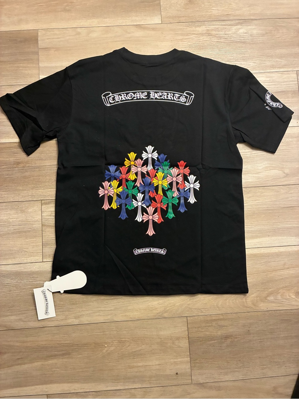 Chrome Hearts Black Tee with Multicolor Cross Motif